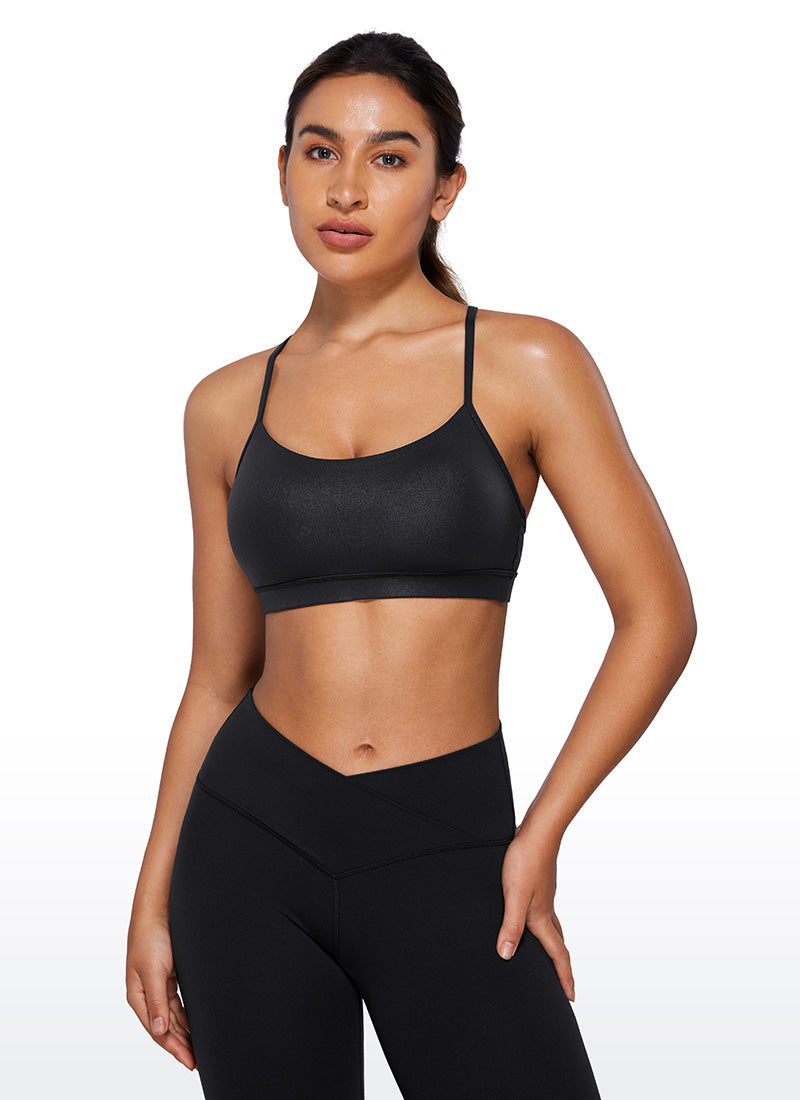 CRZ YOGA Women's Yoga Light Support Butterluxe Sports Bra Y back Black Classic Leather