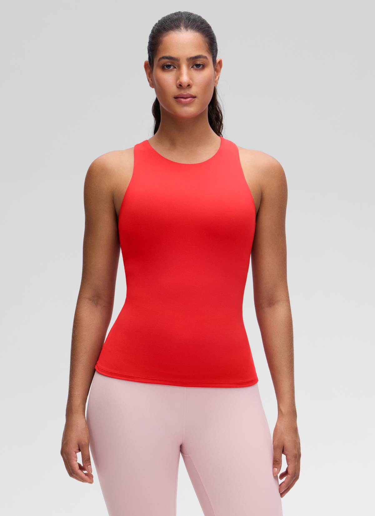 CRZ YOGA Women's Butterluxe Built-in Bra High Neck Racerback Tank Deep Red