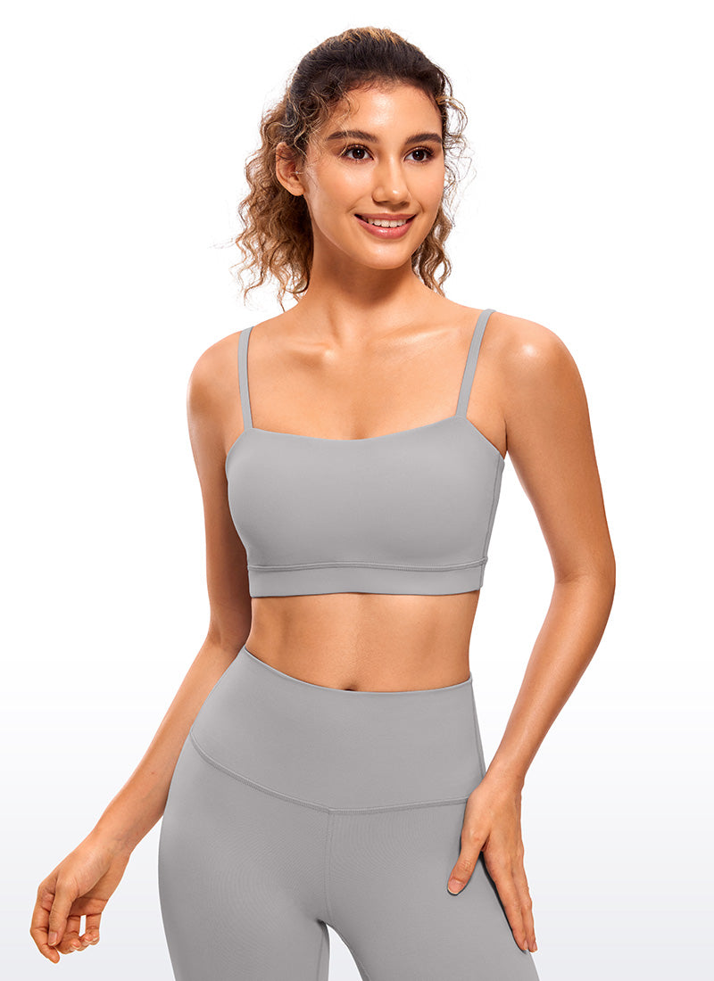 CRZ YOGA Womens Butterluxe  Adjustable Spaghetti Thin Strap Sports Bra Gull Gray