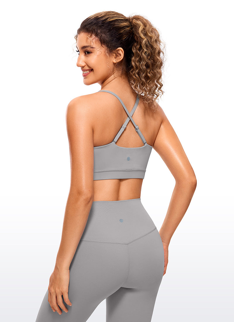 CRZ YOGA Womens Butterluxe  Adjustable Spaghetti Thin Strap Sports Bra Gull Gray