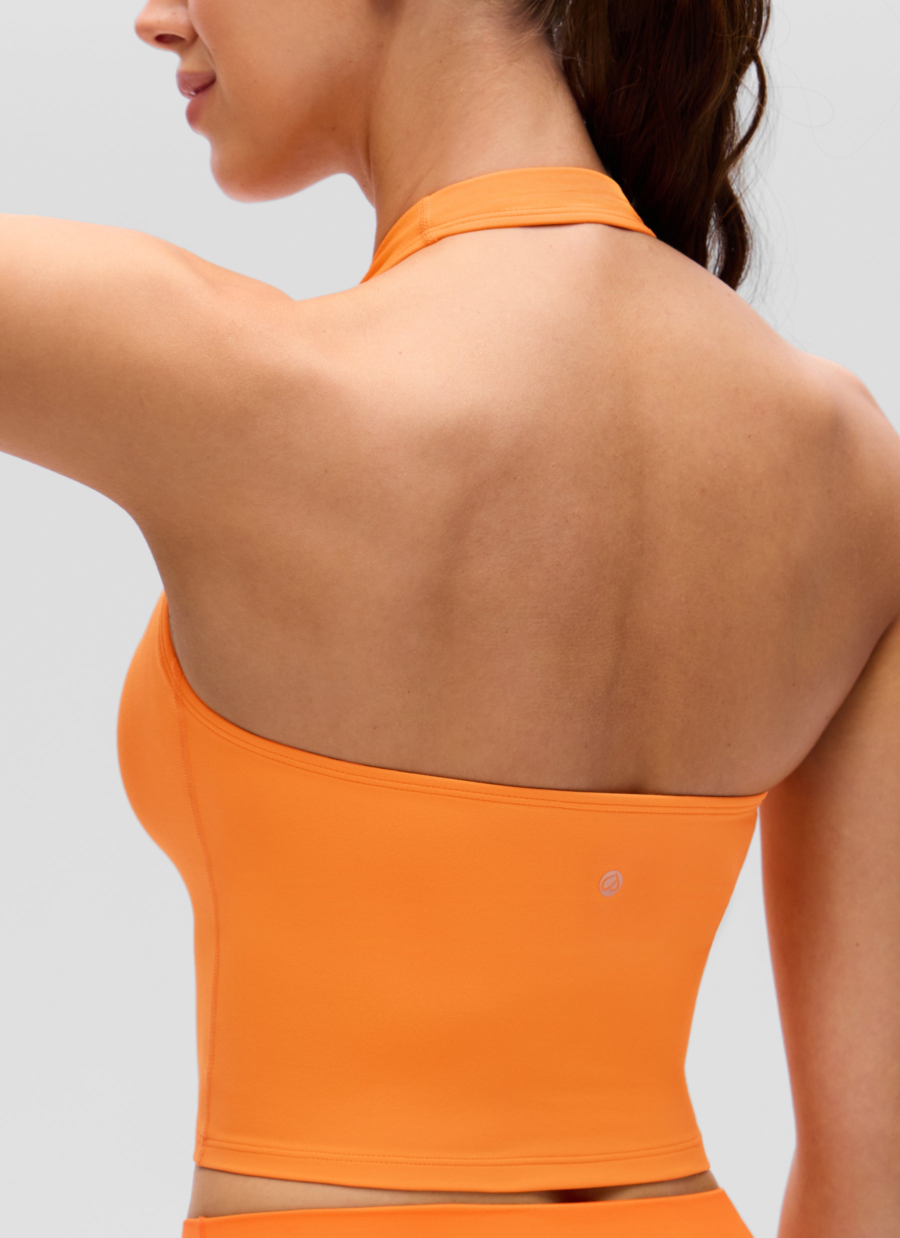 CRZ YOGA Womens Butterluxe Halter Longline Sports Bra Crop Tank Tops Tiger Orange