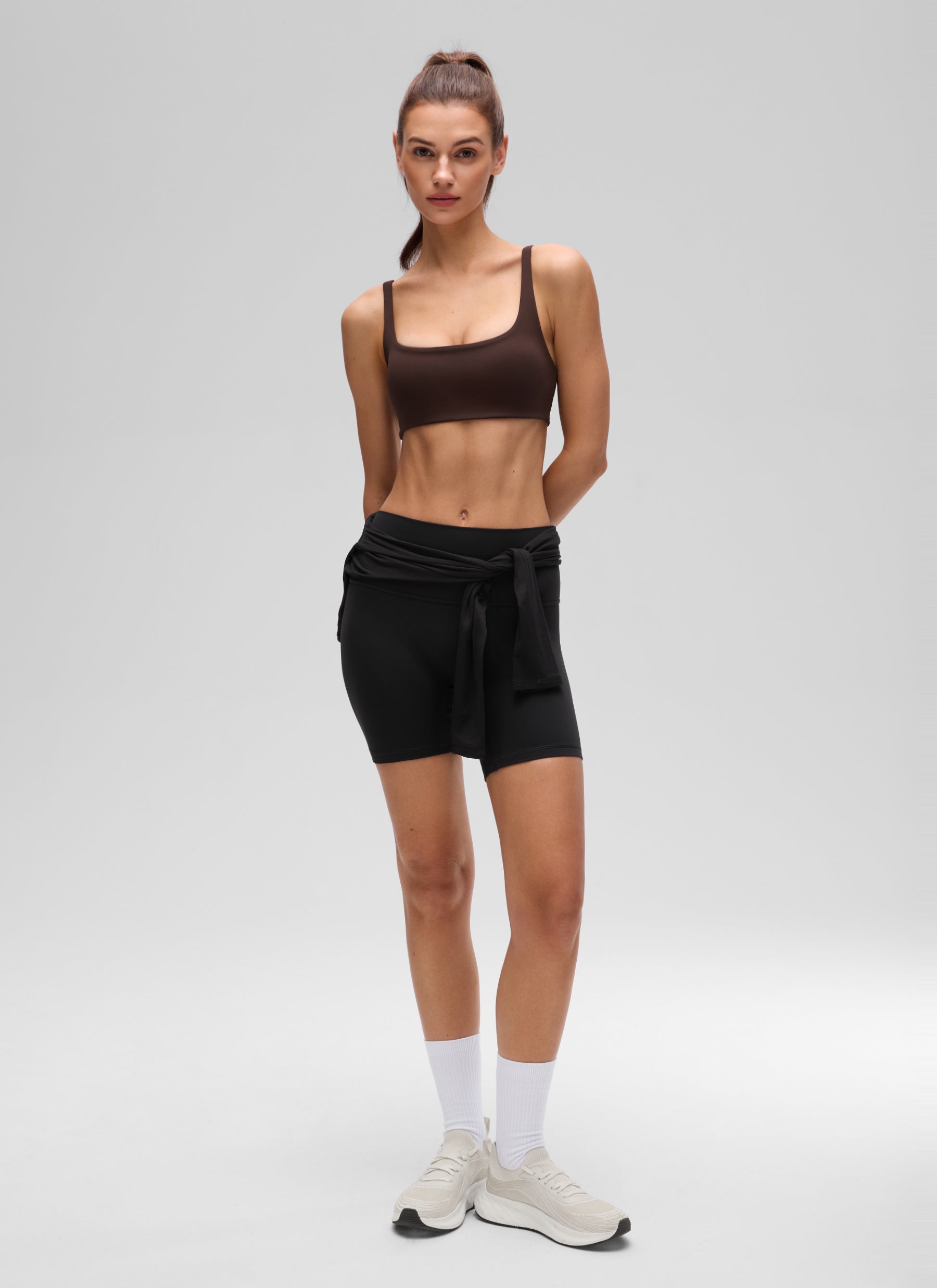 CRZ YOGA Women Butterluxe Square Neck Cami Padded Mini Bra Hot Fudge Brown