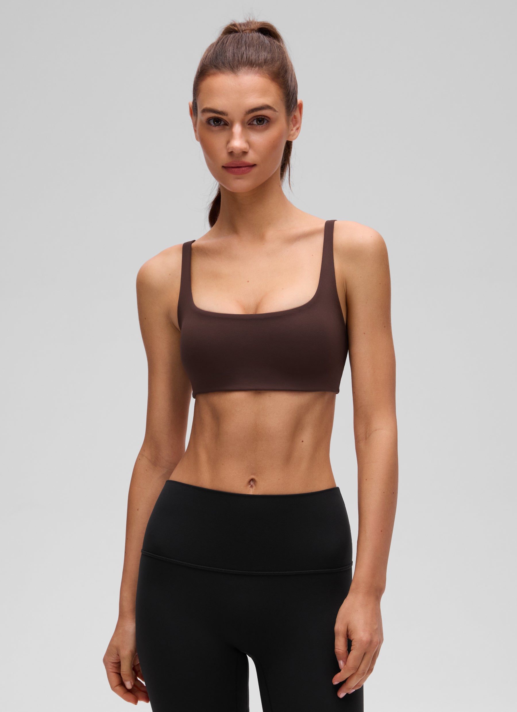 CRZ YOGA Women Butterluxe Square Neck Cami Padded Mini Bra Hot Fudge Brown