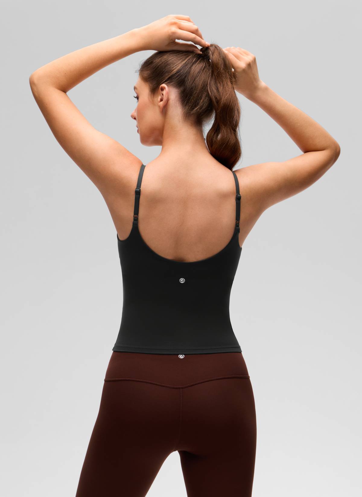 CRZ YOGA Women's Butterluxe Yoga U Back Waist Length Built in Bra Tank Black