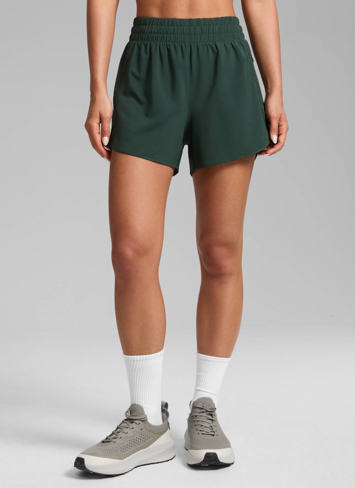 CRZ YOGA Women's Running High Waisted Mesh Lined Shorts 3'' Legend Green