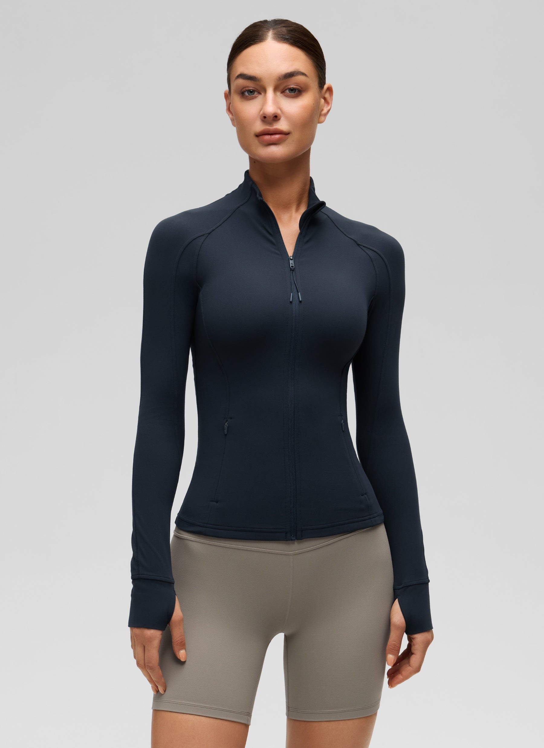 CRZ YOGA Women's Yoga Slim Fit Tops Butterluxe Full Zip Long Sleeves True Navy