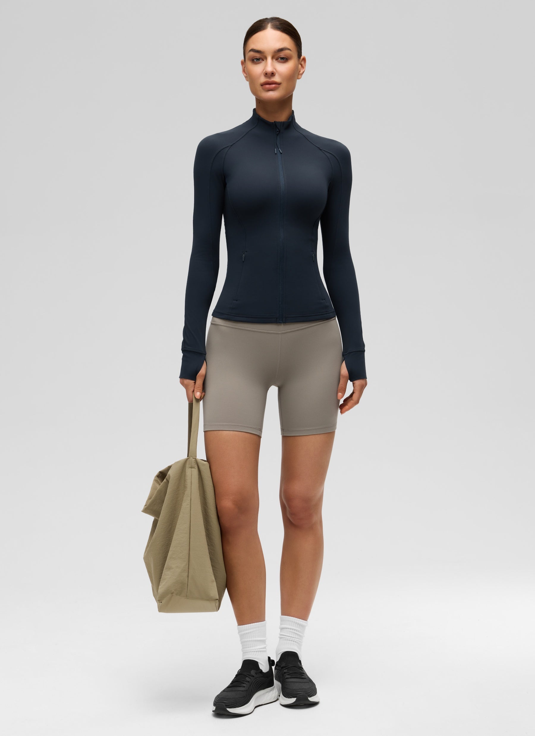 CRZ YOGA Women's Yoga Slim Fit Tops Butterluxe Full Zip Long Sleeves True Navy